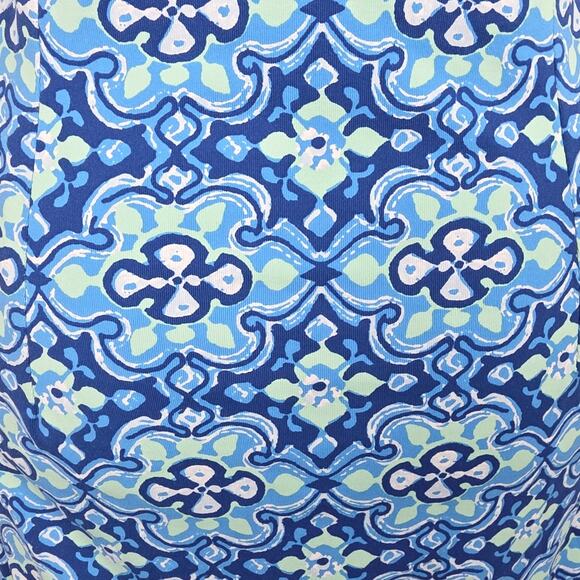 J McLaughlin Dress Womens XS Blue Green Retro Print Short Sleeve V-Neck Midi - Picture 5 of 10